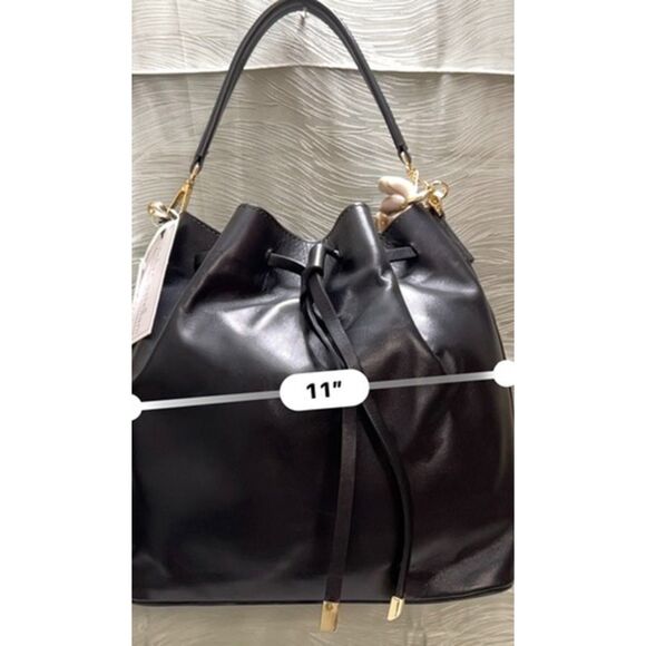 NWT Viola Castellani smooth black leather bucket bag - Picture 10 of 12